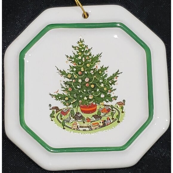 Pfaltzgraff HERITAGE CHRISTMAS TREE Ornament flat porcelain octagon 1990 90s - Picture 2 of 6